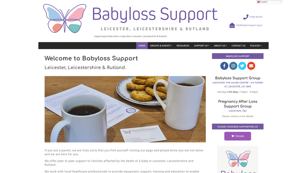 Screenshot of the Babyloss Support Leicester, Leicestershire & Rutland website