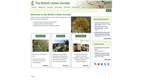 Screenshot of the British Lichen Society website