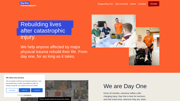 Screenshot of the Day One Trauma Support website