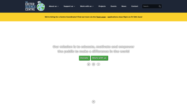 Screenshot of the Exeter Science Centre website