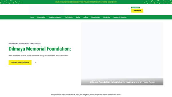 Screenshot of the Dilmaya Memorial Foundation website