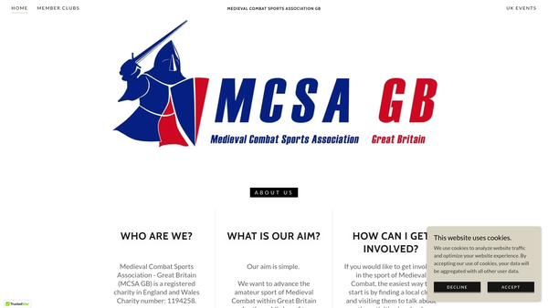 Screenshot of the Medieval Combat Sports Association - Great Britain website