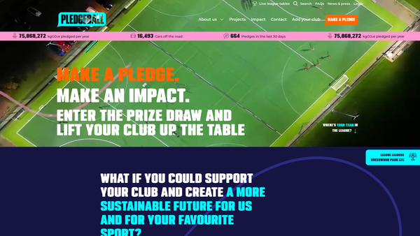 Screenshot of the Pledgeball website