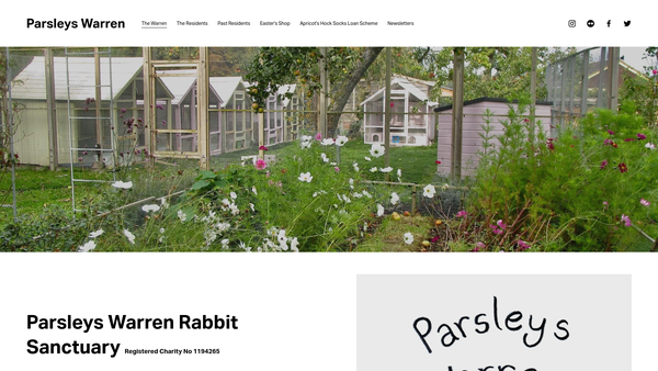 Screenshot of the Parsleys Warren Rabbit Sanctuary website