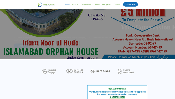 Screenshot of the Noor ul Huda International website