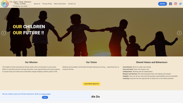 Screenshot of the The Knight's Family International Charity Foundation website