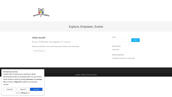 Screenshot of the Mirembe Education Foundation website