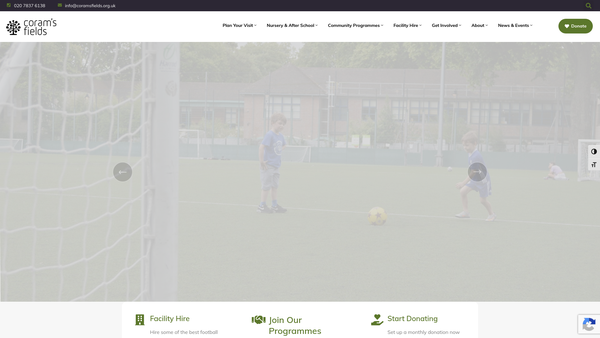 Screenshot of the Coram's Fields Sports And Recreation website