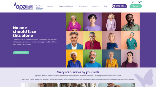 Screenshot of the OPA Cancer Charity website