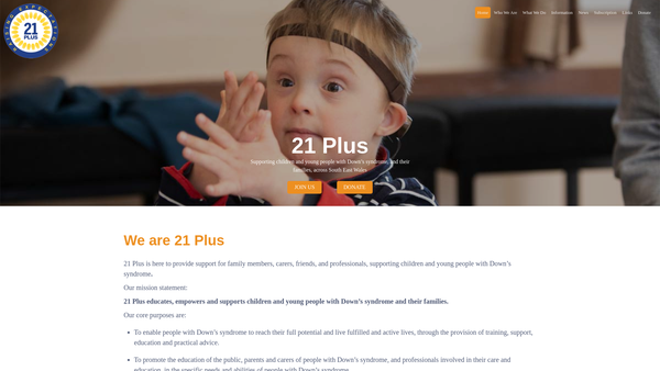 Screenshot of the 21 Plus website