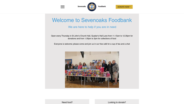Screenshot of the Sevenoaks (Loaves & Fishes) Foodbank website