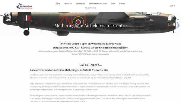 Screenshot of the Metheringham Airfield Visitor Centre website
