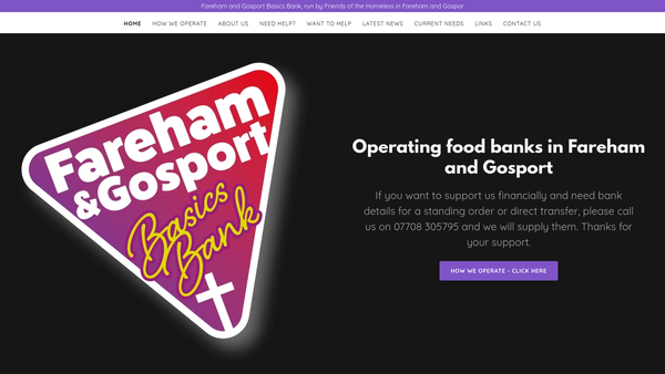 Screenshot of the Friends Of The Homeless In Fareham And Gosport website
