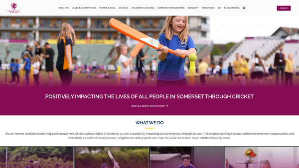 Screenshot of the Somerset Cricket Foundation website