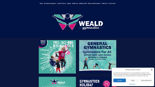 Screenshot of the Weald Gymnastics Centre website