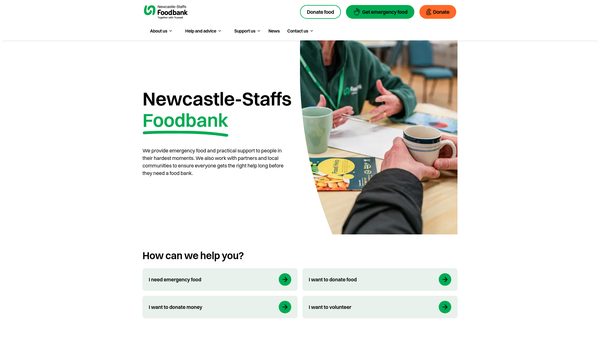 Screenshot of the Newcastle Staffs Foodbank website