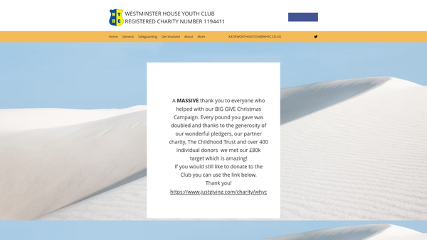 Screenshot of the Westminster House Youth Club website