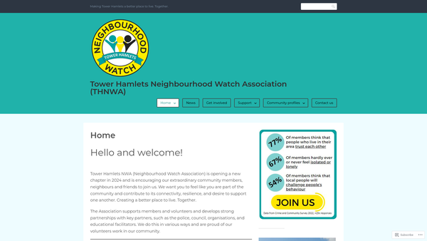 Screenshot of the Tower Hamlets Neighbourhood Watch Association (Thnwa) website