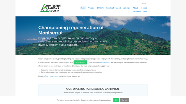 Screenshot of the Montserrat Patrons Society website