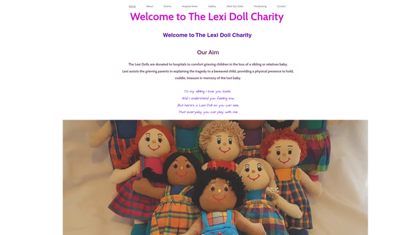 Screenshot of the The Lexi Doll Charity website