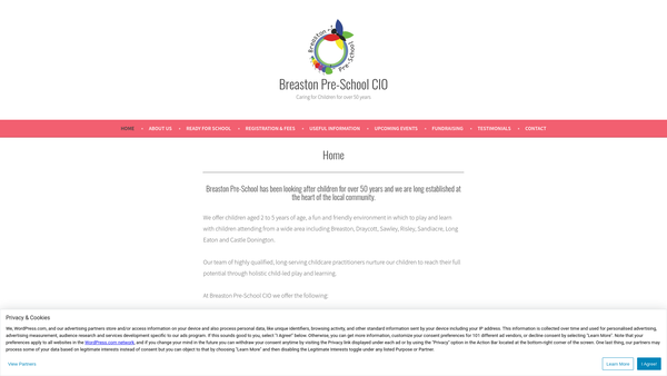 Screenshot of the Breaston Pre-School CIO website