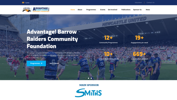 Screenshot of the Advantage! Barrow Raiders Community Foundation website