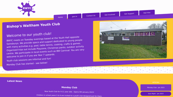 Screenshot of the Bishops Waltham Youth Trust website