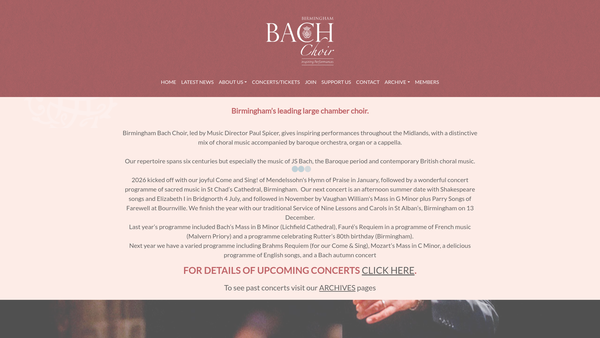 Screenshot of the The Birmingham Bach Choir website