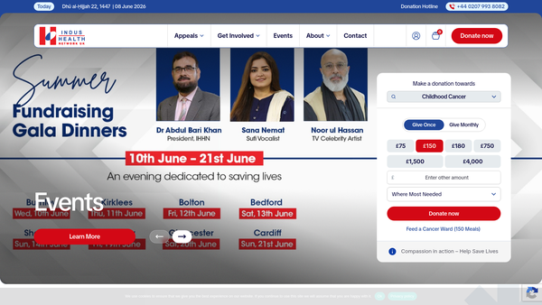 Screenshot of the Indus Health Network UK website