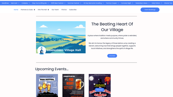Screenshot of the Leadenham Village Hall 2000 website