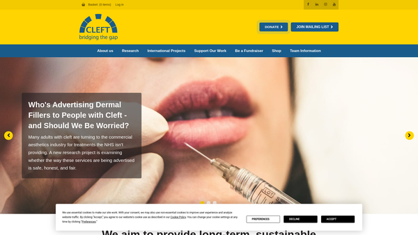 Screenshot of the Cleft website