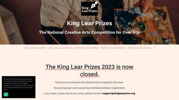 Screenshot of the King Lear Arts website