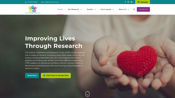 Screenshot of the The Cancer Treatment And Research Trust CIO website