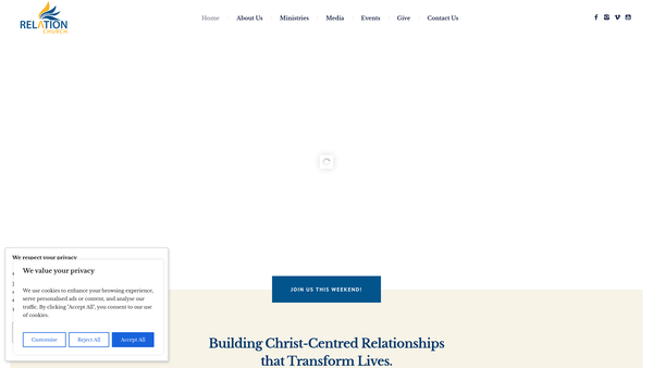 Screenshot of the Relation Church website