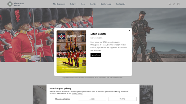 Screenshot of the The Coldstream Guards Charity website