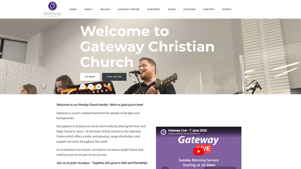 Screenshot of the Gateway Christian Church (Eastbourne) website