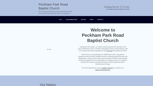 Screenshot of the Peckham Park Road Baptist Church website