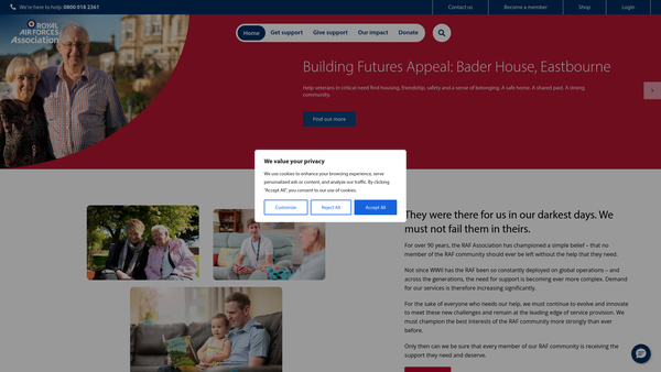 Screenshot of the Royal Air Forces Association Banbury Branch website