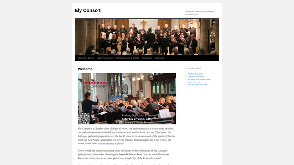 Screenshot of the Ely Consort website
