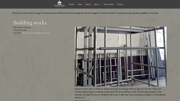 Screenshot of the Wiveliscombe Town Hall Trust website