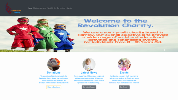 Screenshot of the Revolution Charity website