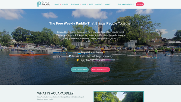 Screenshot of the Aquapaddle website
