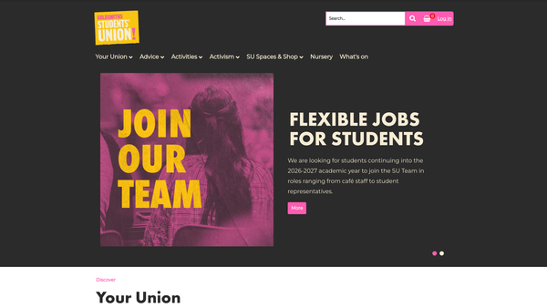 Screenshot of the Goldsmiths Students' Union website