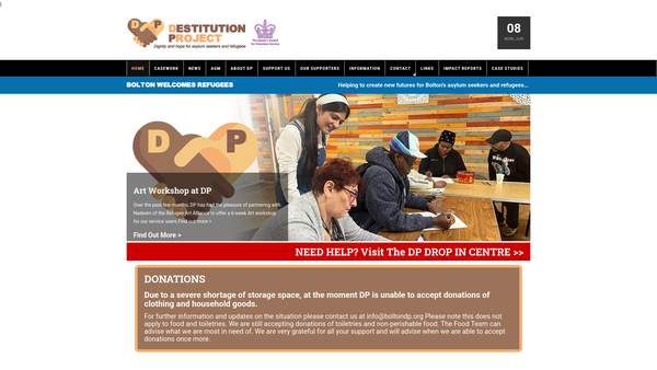 Screenshot of the The Destitution Project website