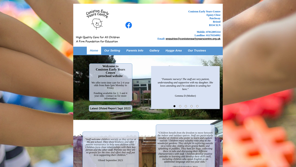 Screenshot of the Coniston Early Years Centre Incorporating St Chads Pre School website