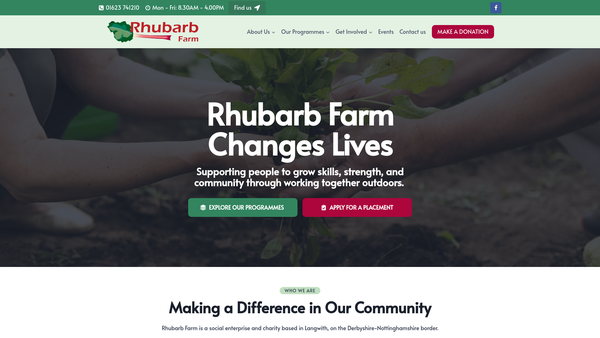 Screenshot of the Rhubarb Farm website