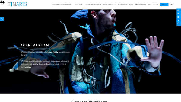 Screenshot of the Tin Arts Limited website