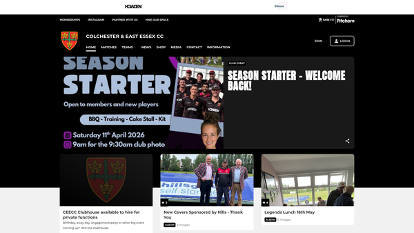 Screenshot of the Colchester And East Essex Cricket Club website