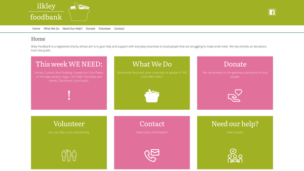 Screenshot of the Ilkley Foodbank website