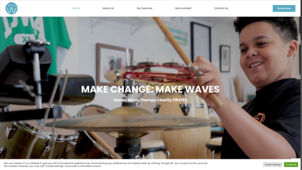 Screenshot of the Waves Music Therapy website